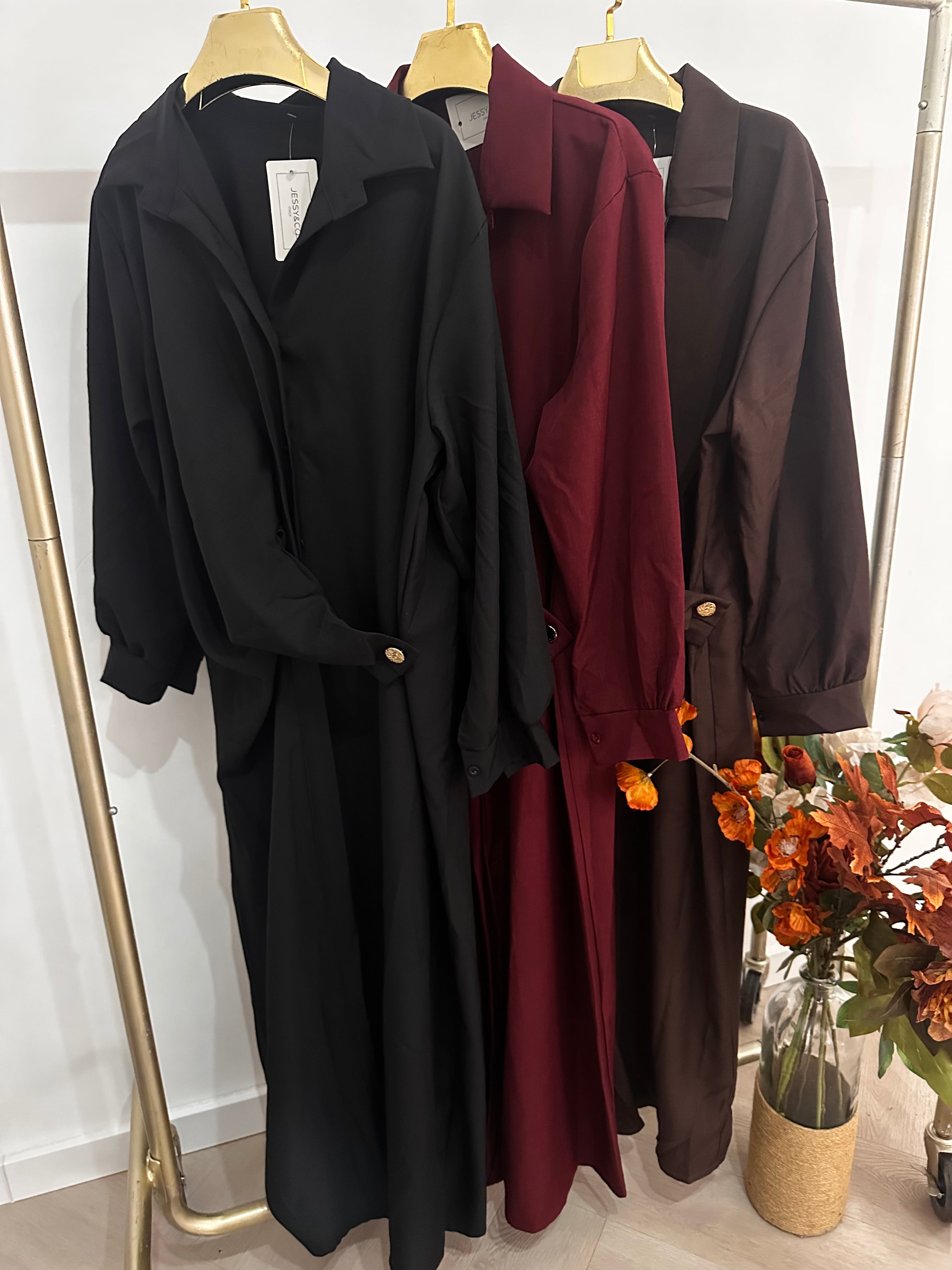 Lange overhemdjurk met goude knop