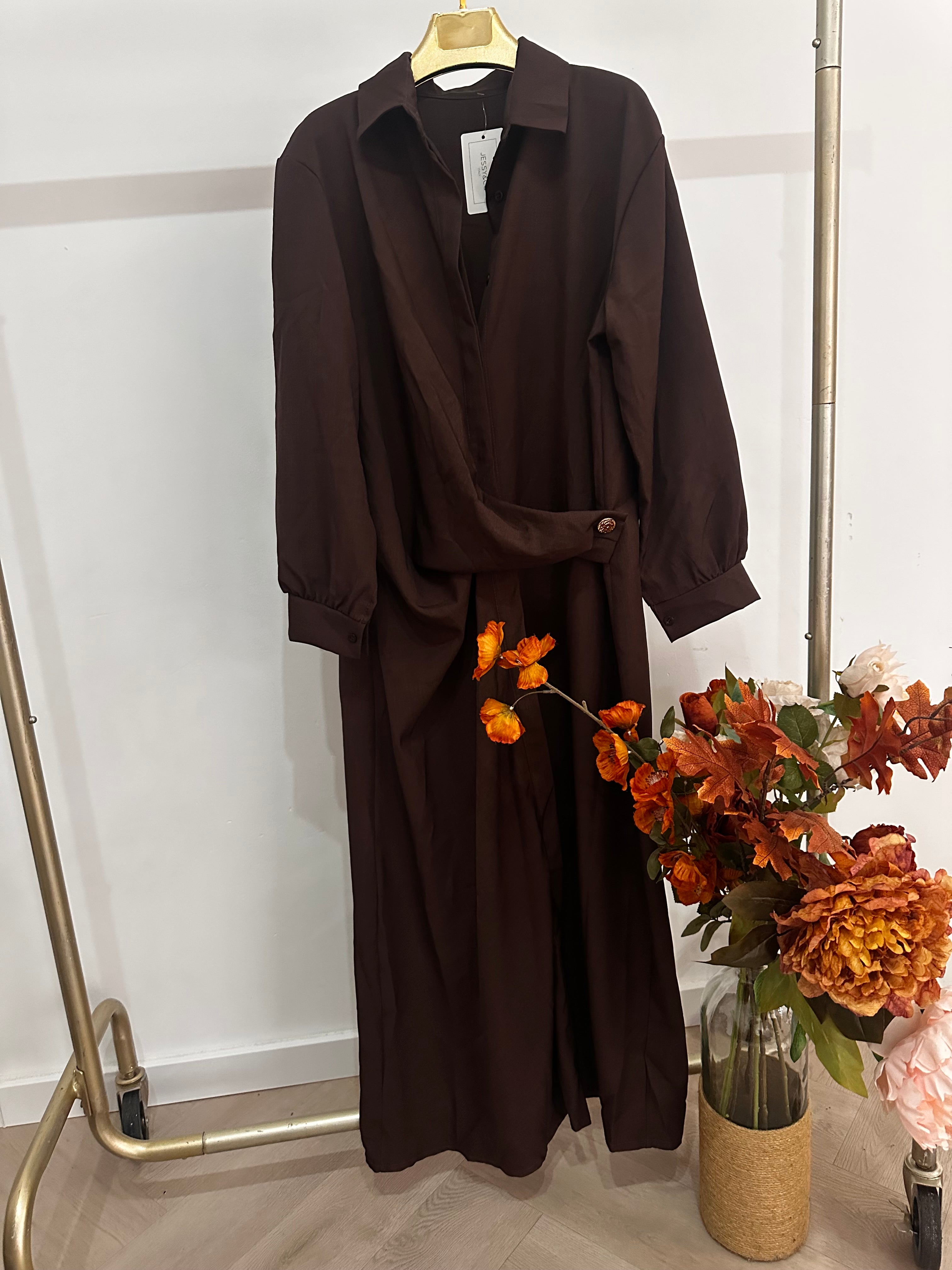 Lange overhemdjurk met goude knop